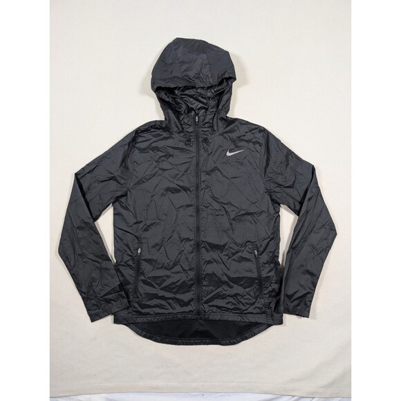Nike Running Jacket Womens Small Black Hooded Windbreaker Reflective Jogging - Picture 2 of 8